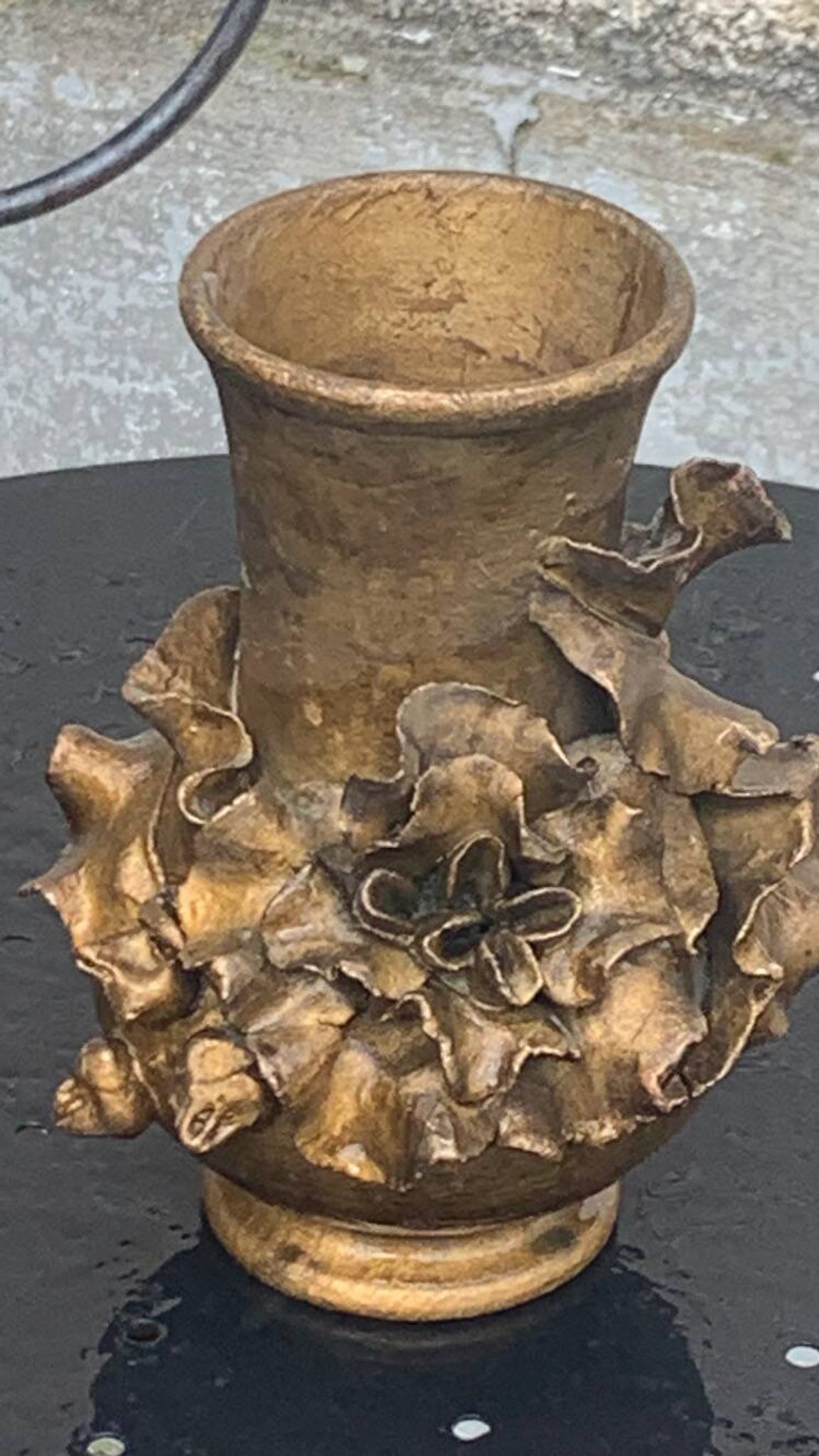 Pair of slip vases, ceramic with golden patina, signed Édouard Gilles.