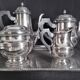 Tea and coffee set on tray, in silver metal Ercuis Goldsmith