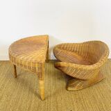 Lotus meditation chair and rattan table, 1960s