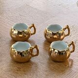 4 small cups dabbling ceramic enamelled gold and vintage white