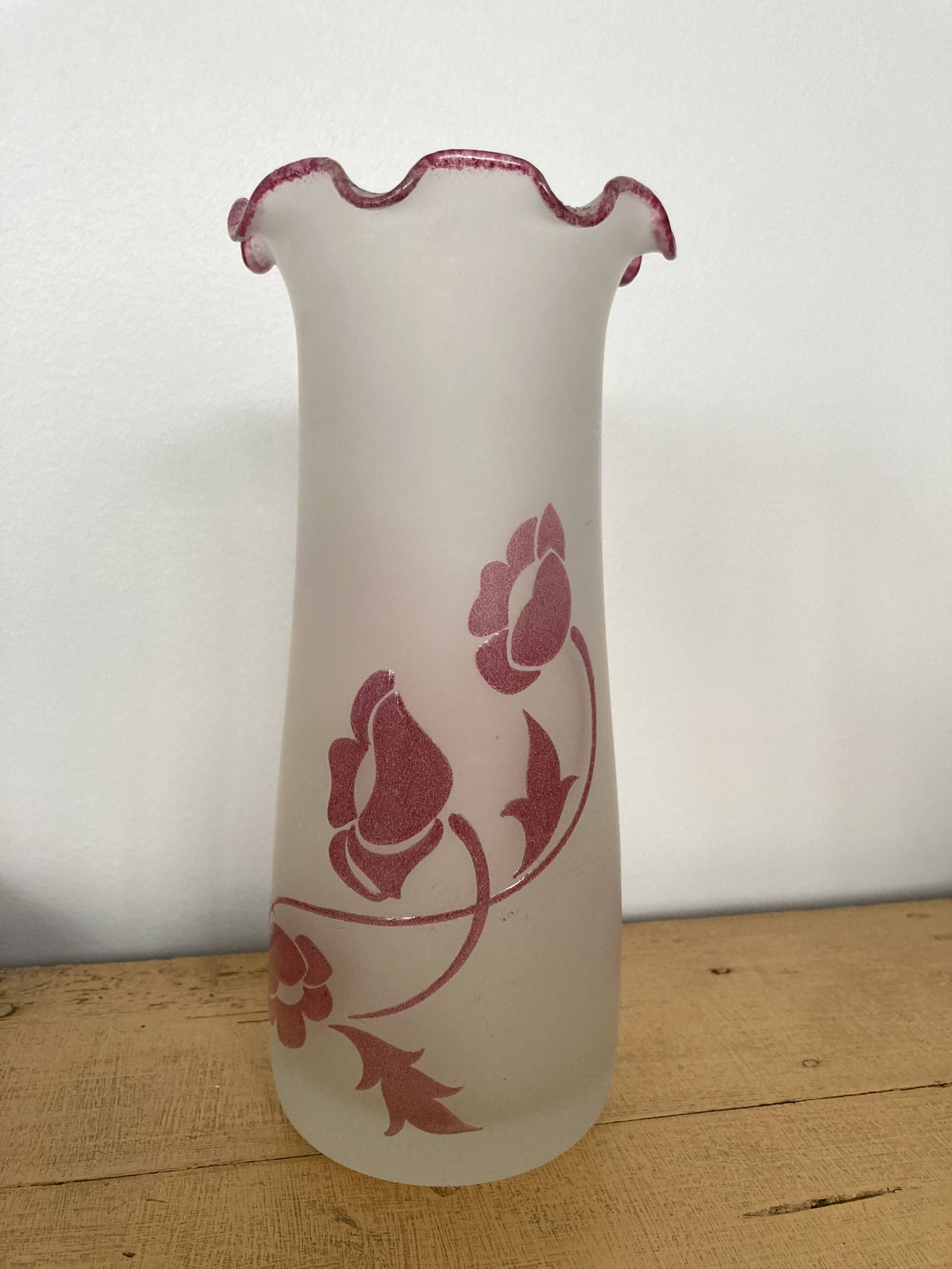 blown glass vase with art nouveau flower decoration