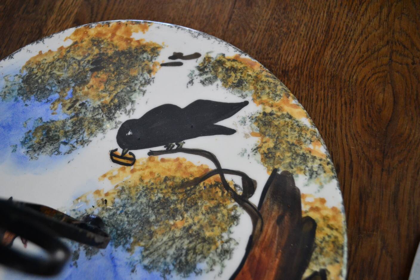 Vintage cheese board Fable de La Fontaine and his knife from the 60s