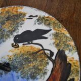 Vintage cheese board Fable de La Fontaine and his knife from the 60s