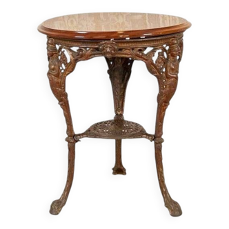 Vintage Oval Coffee Table on Cast Iron Base, 1950s