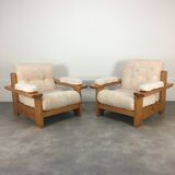 Pair of brutalist armchairs solid pine 60s-70s