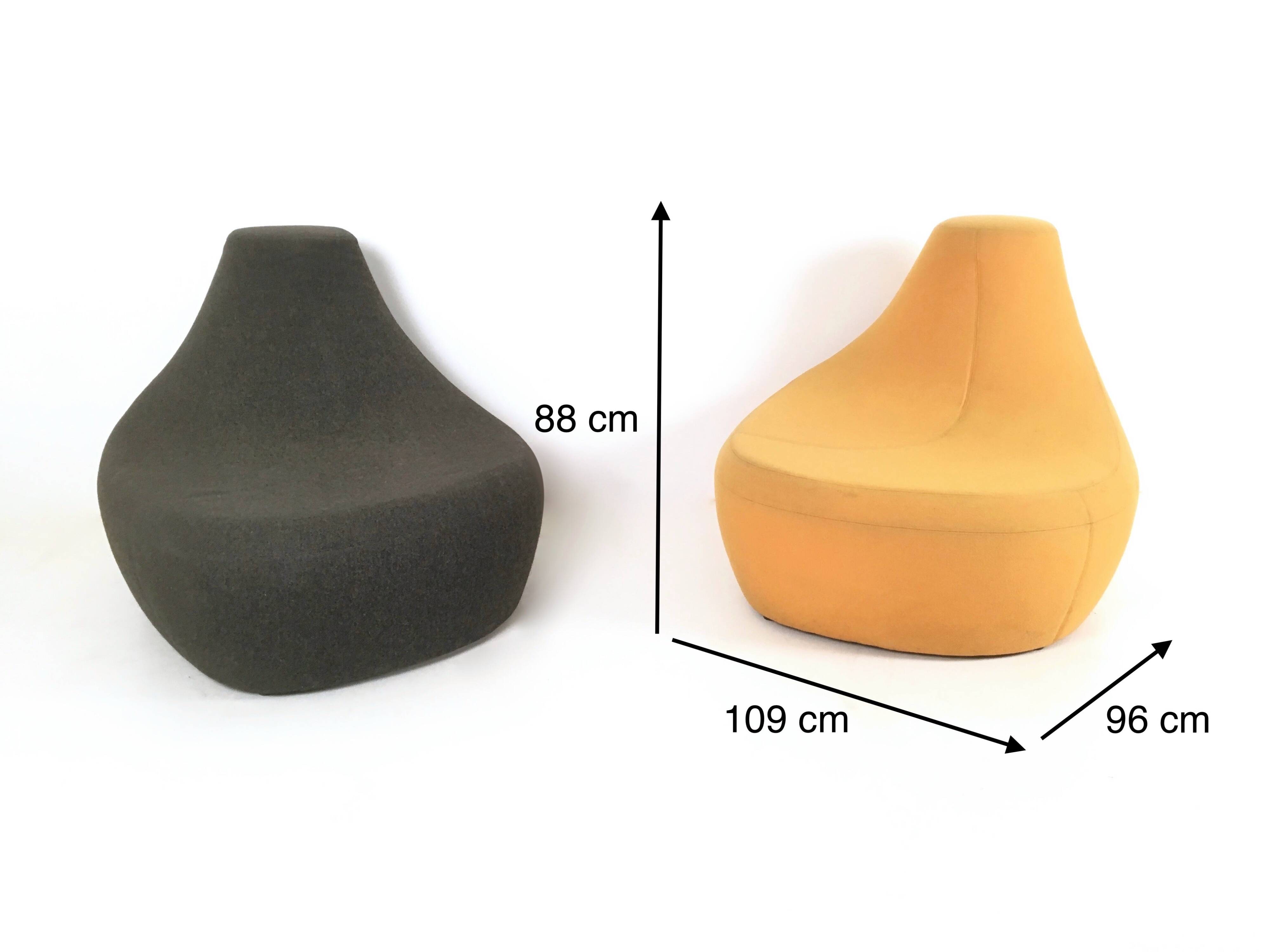 Pair of Postmodern Black and Goldenrod Polyurethane Lounge Chairs, Italy