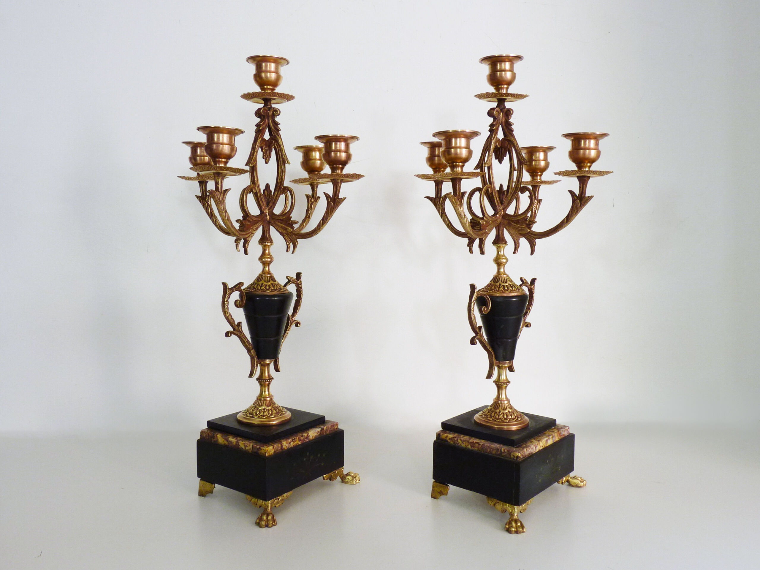Paire de candélabres à 5 branches bronze et marbre style Napoléon III