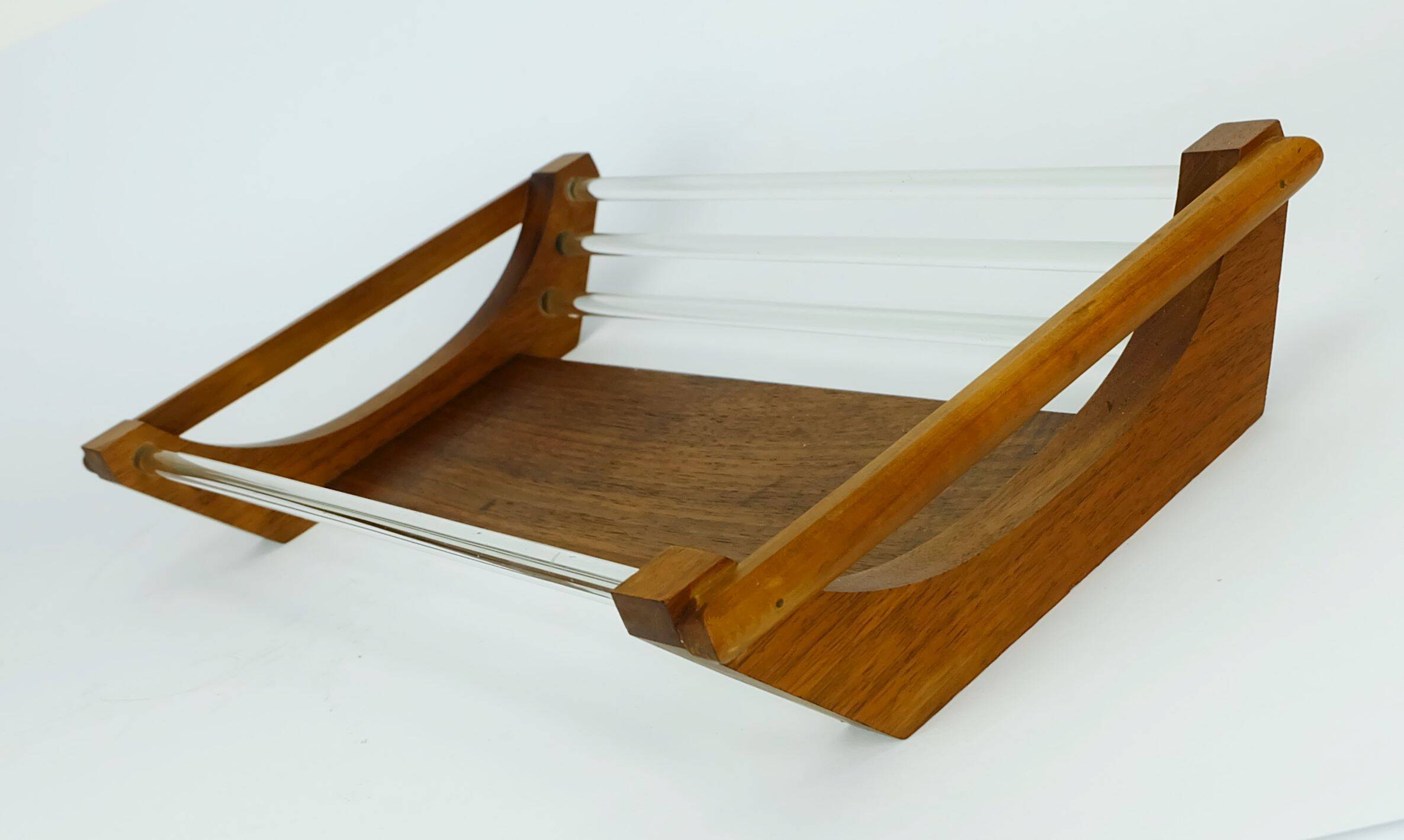 French geometric art déco fruit basket walnut and glass