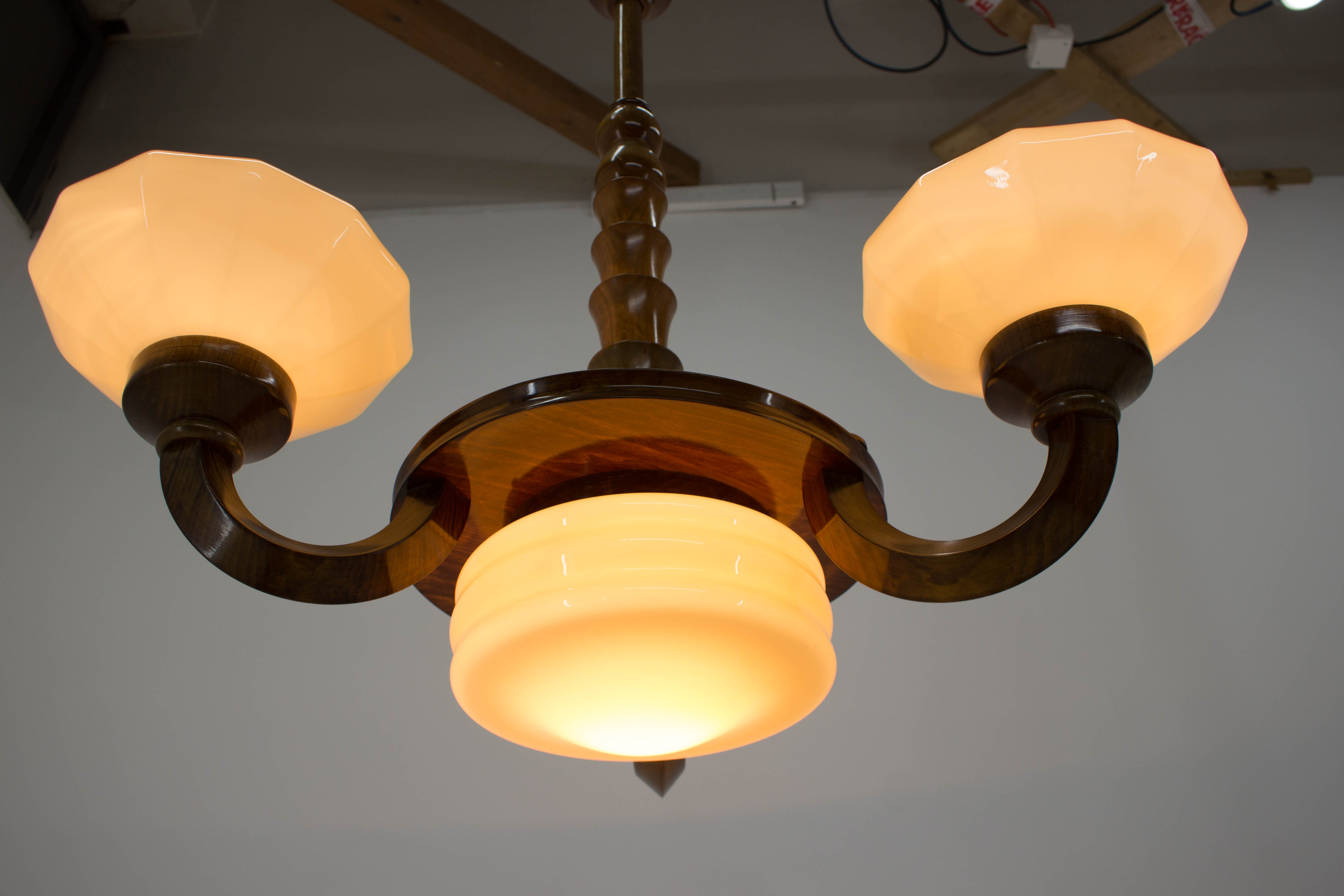 Art deco wood chandelier, 1930s