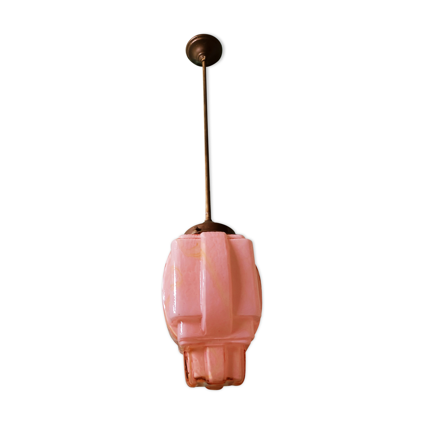 Art Deco pendant lamp in pink glass