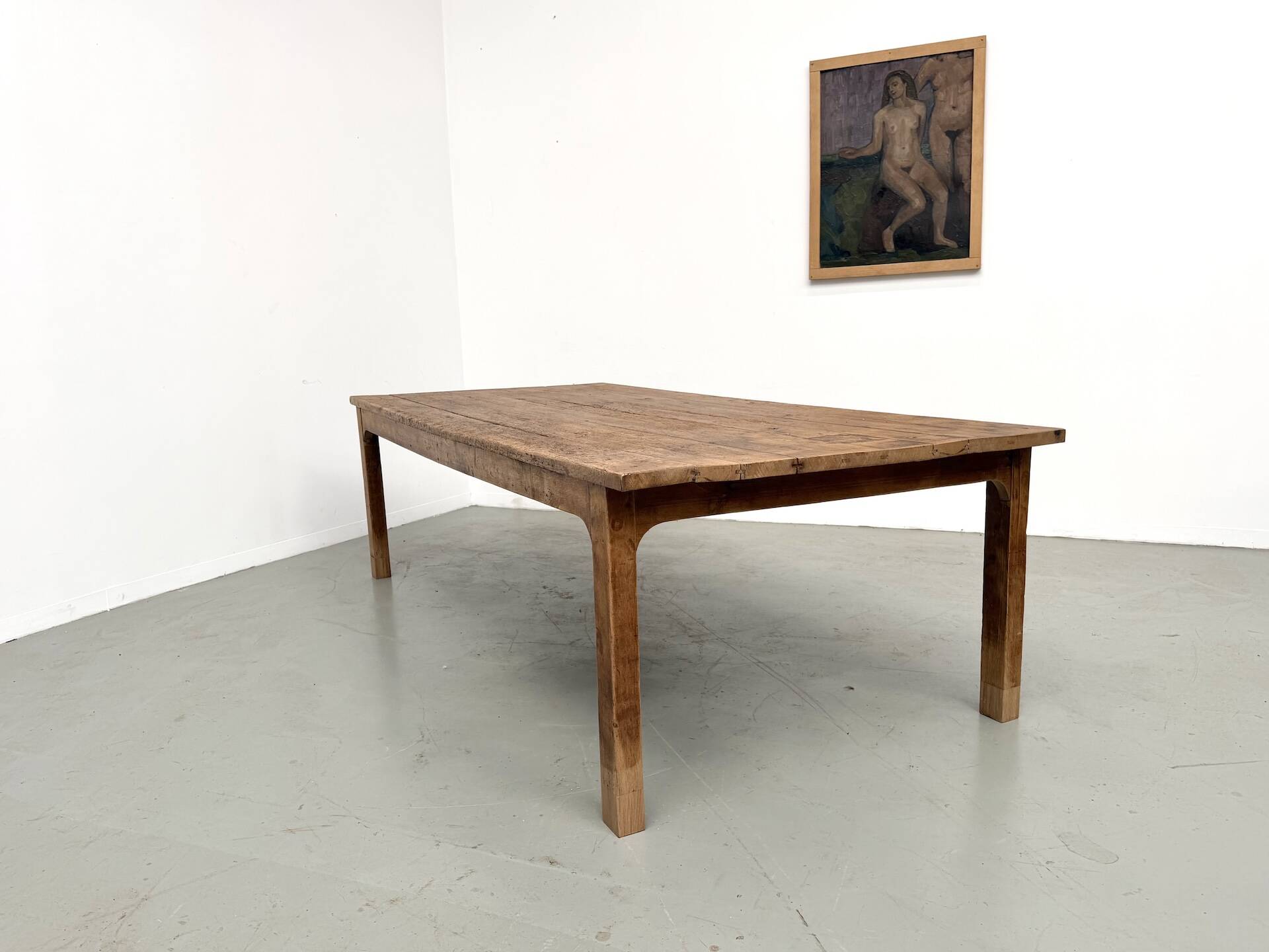 Large brutalist farmhouse table in solid oak from the 1950s.
