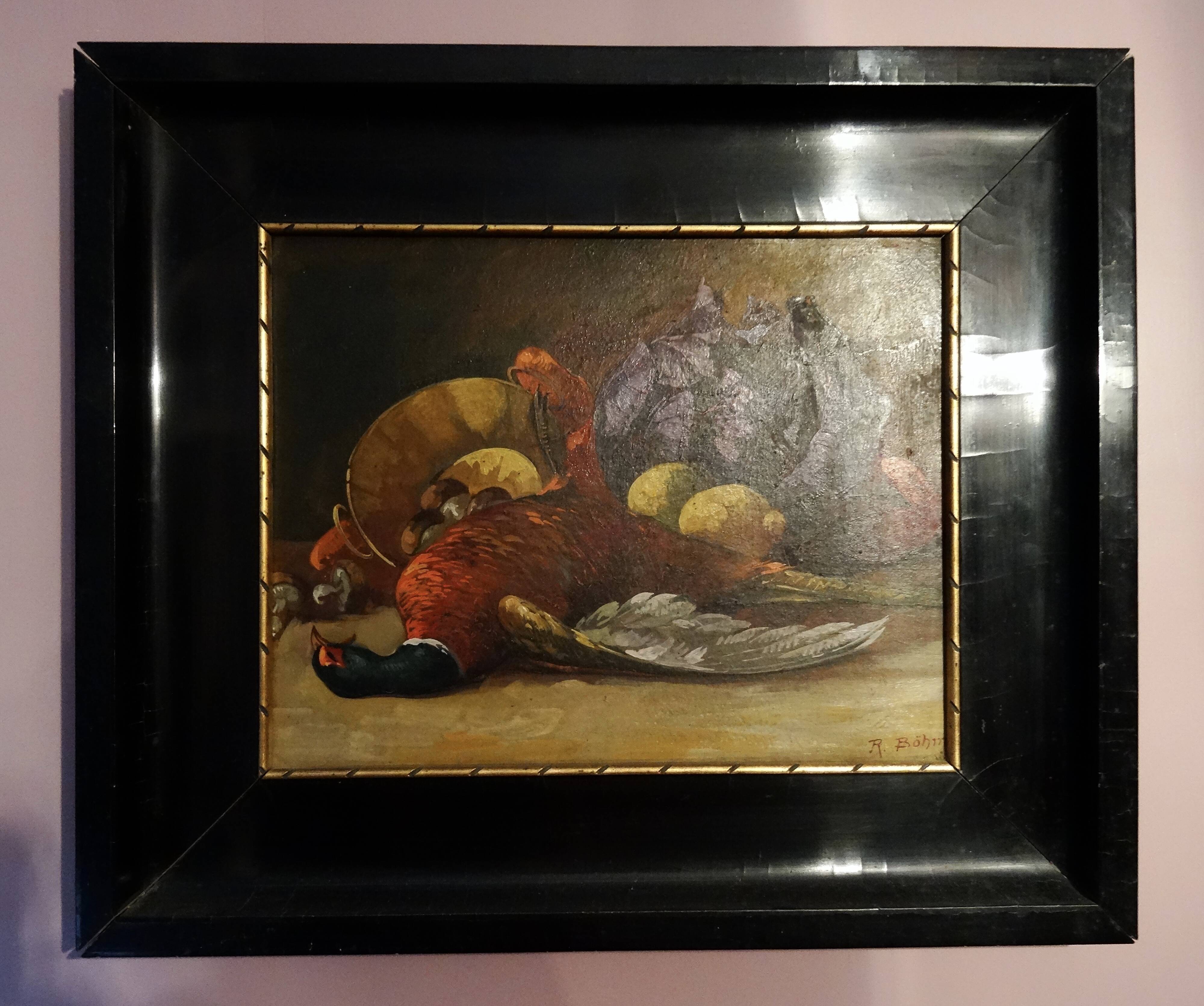 Table still life oil on Panel with its wooden frame