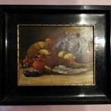 Table still life oil on Panel with its wooden frame