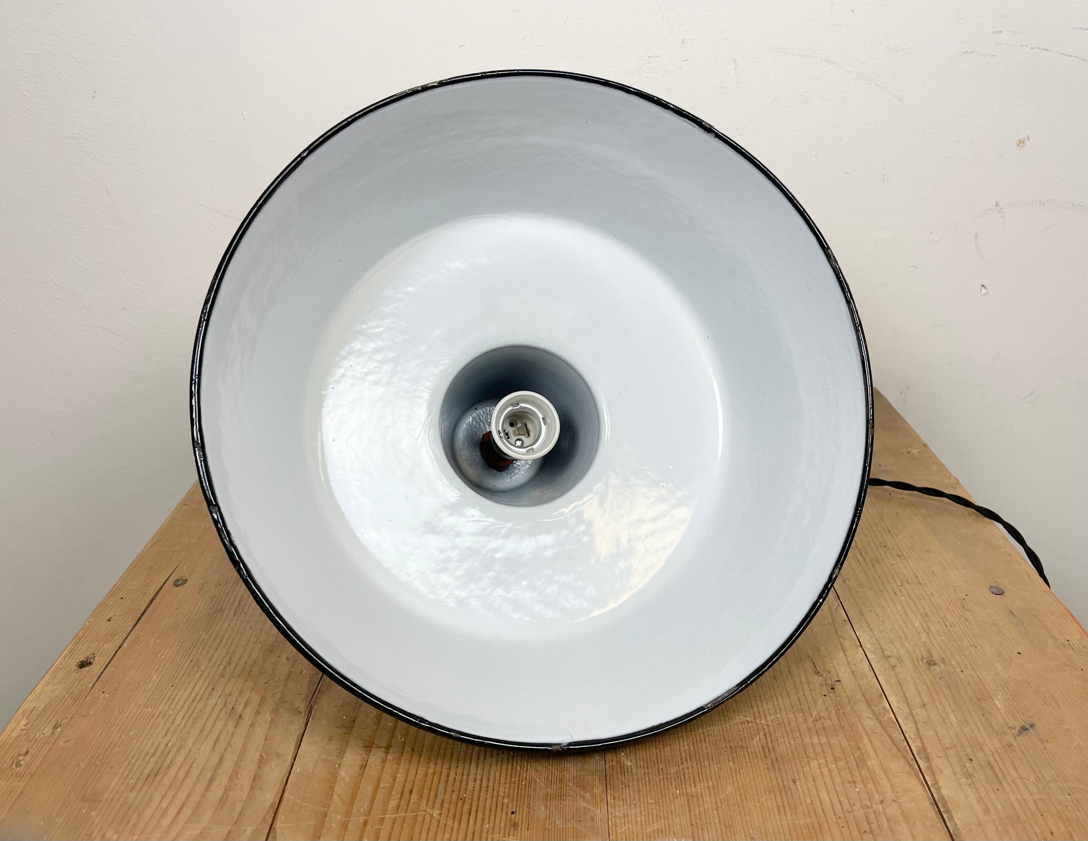 Black Enamel Industrial Factory Pendant Lamp, 1950s