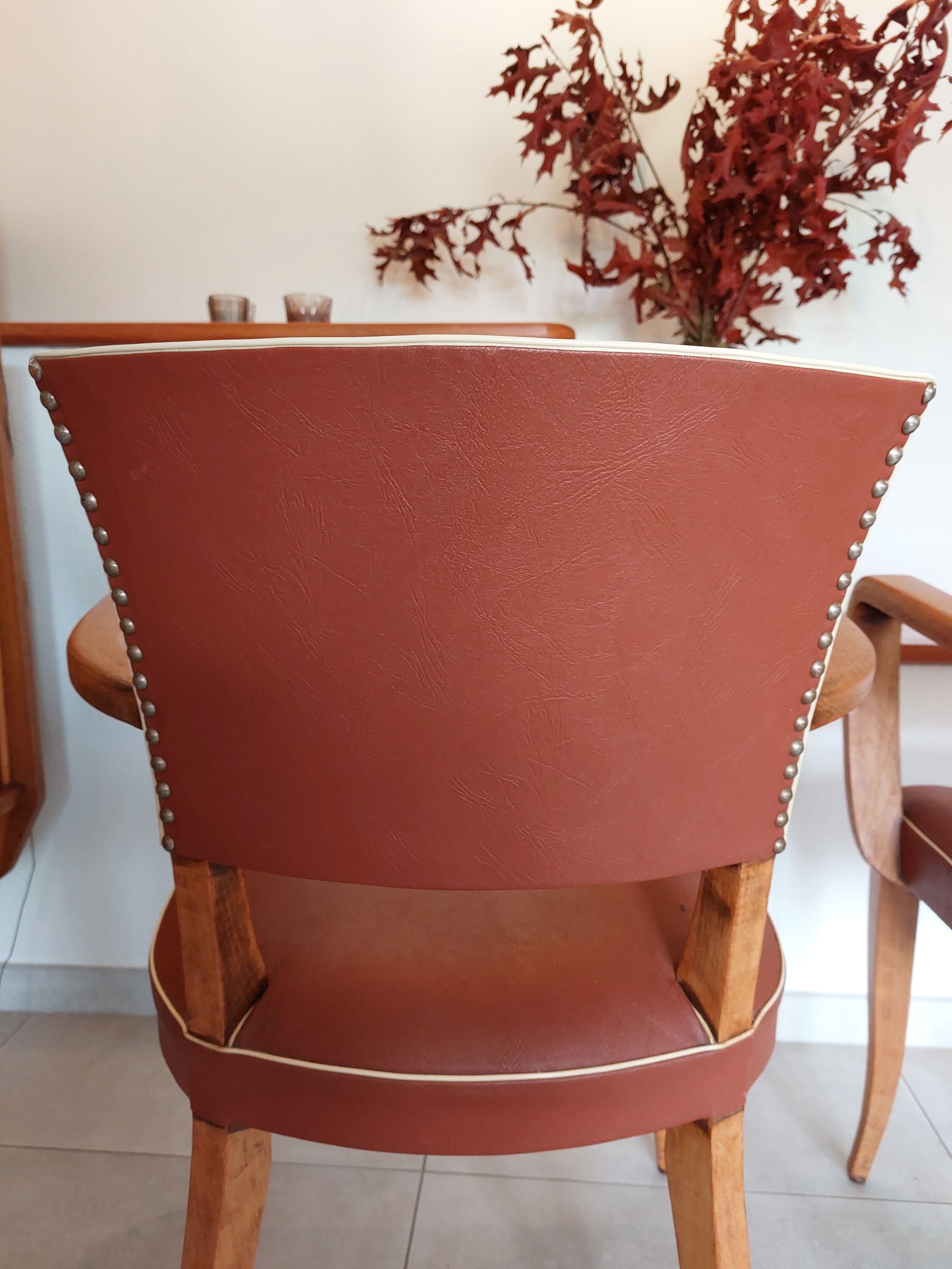 2 terra cota color bridge armchairs