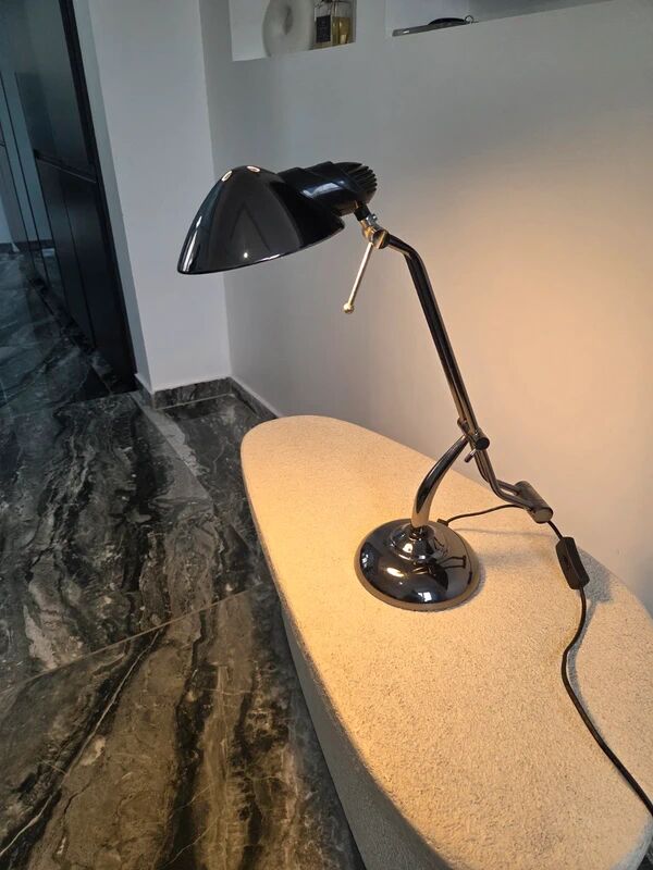 Vintage retro black chrome design lamp from the space age 80s.