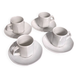 Set of 4 white porcelain cups from Apilco + saucers