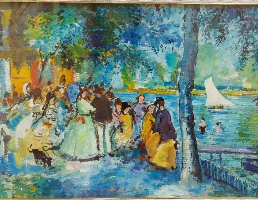 Oil painting on canvas "PARISIENNE" 50x70 Cm 60s 70s BELLE EPOQUE