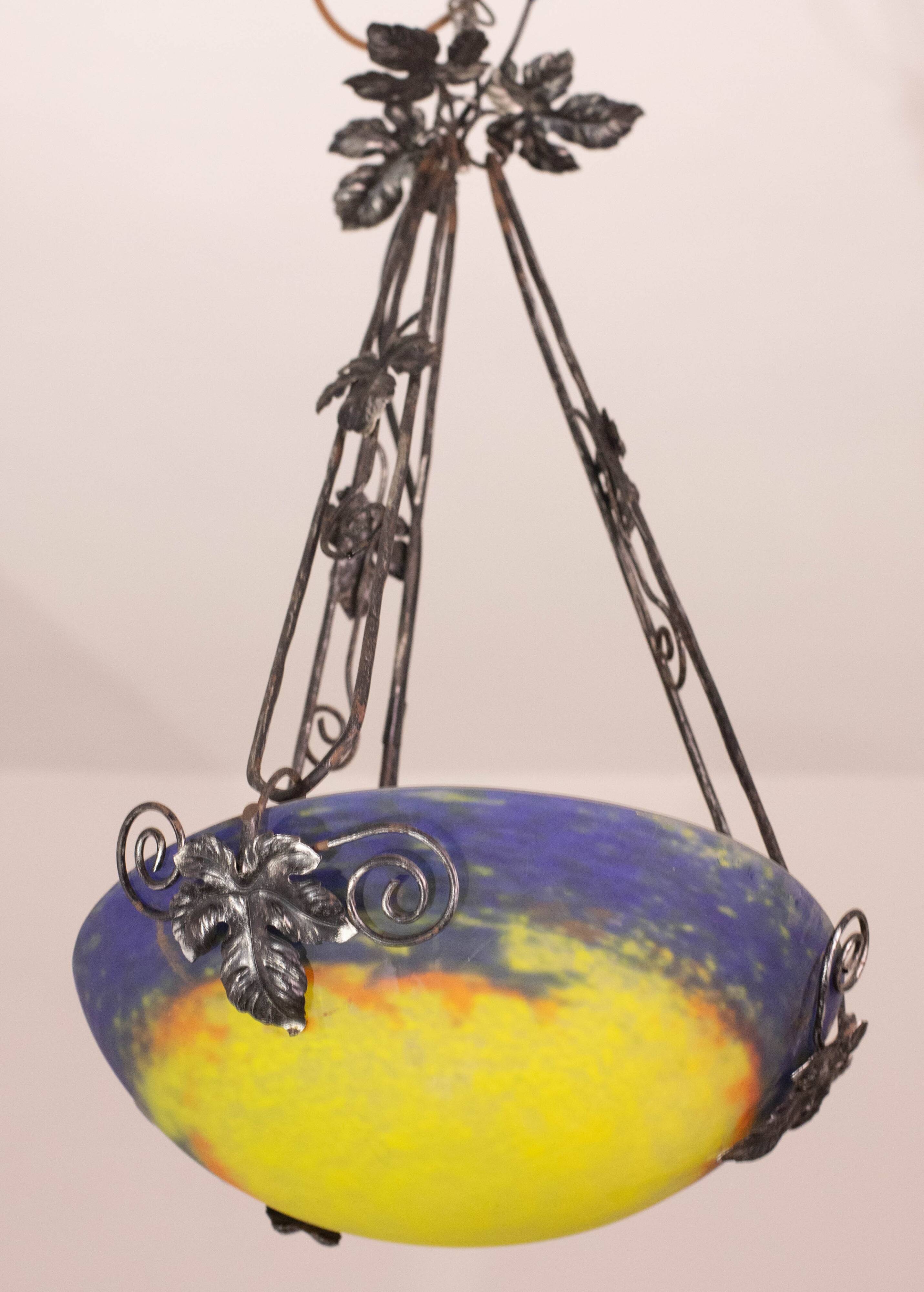 Art Deco yellow pendant light by G.V. de Croismare, Muller Frères, France, 1920s