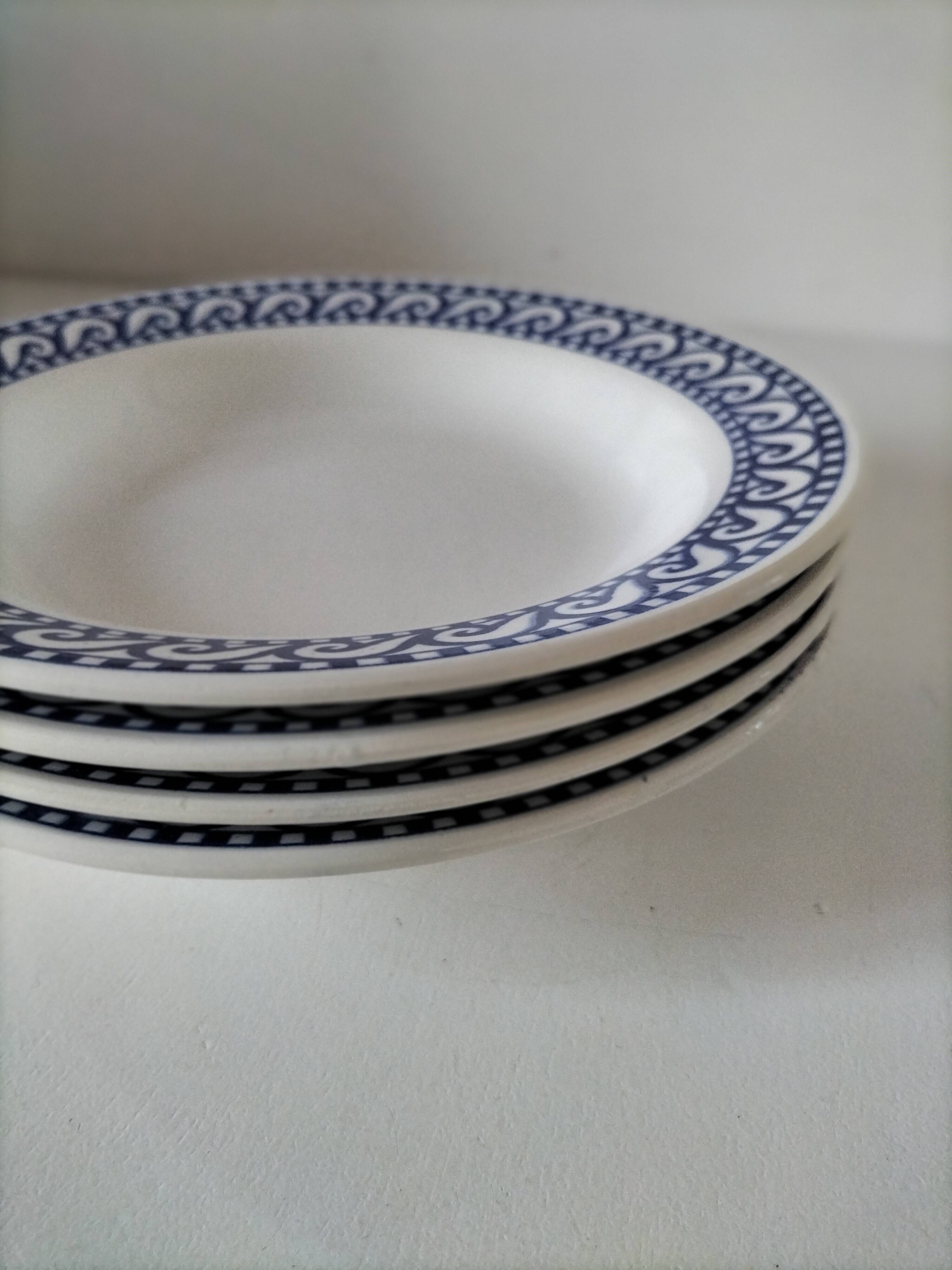Set of 4 vintage navy blue soup plates