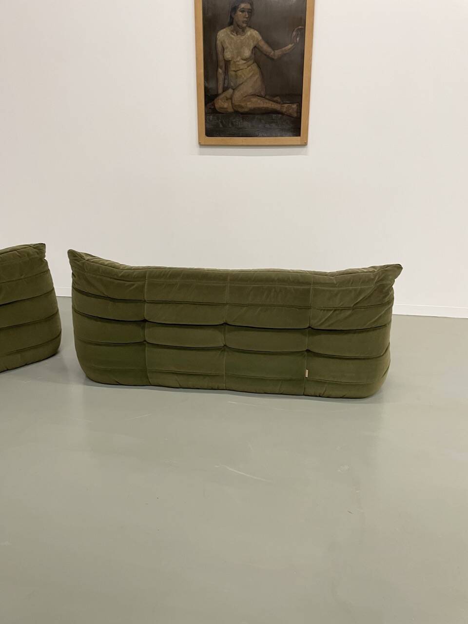 Vintage 2 and 3 seater green velvet togo set