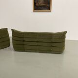 Vintage 2 and 3 seater green velvet togo set