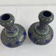 Vintage, pair of vases, Chinese, cloisonné metal, enameled, polychrome floral decor, golden hoop