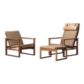 Armchair and footrest by Borge Mogensen for Fredericia, Denmark, 1960s.