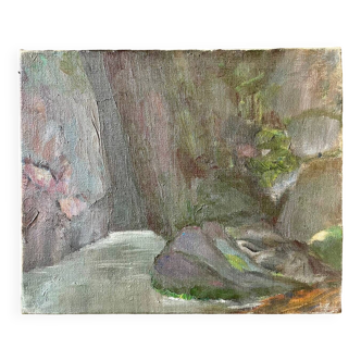 Vintage 70s waterfall landscape painting