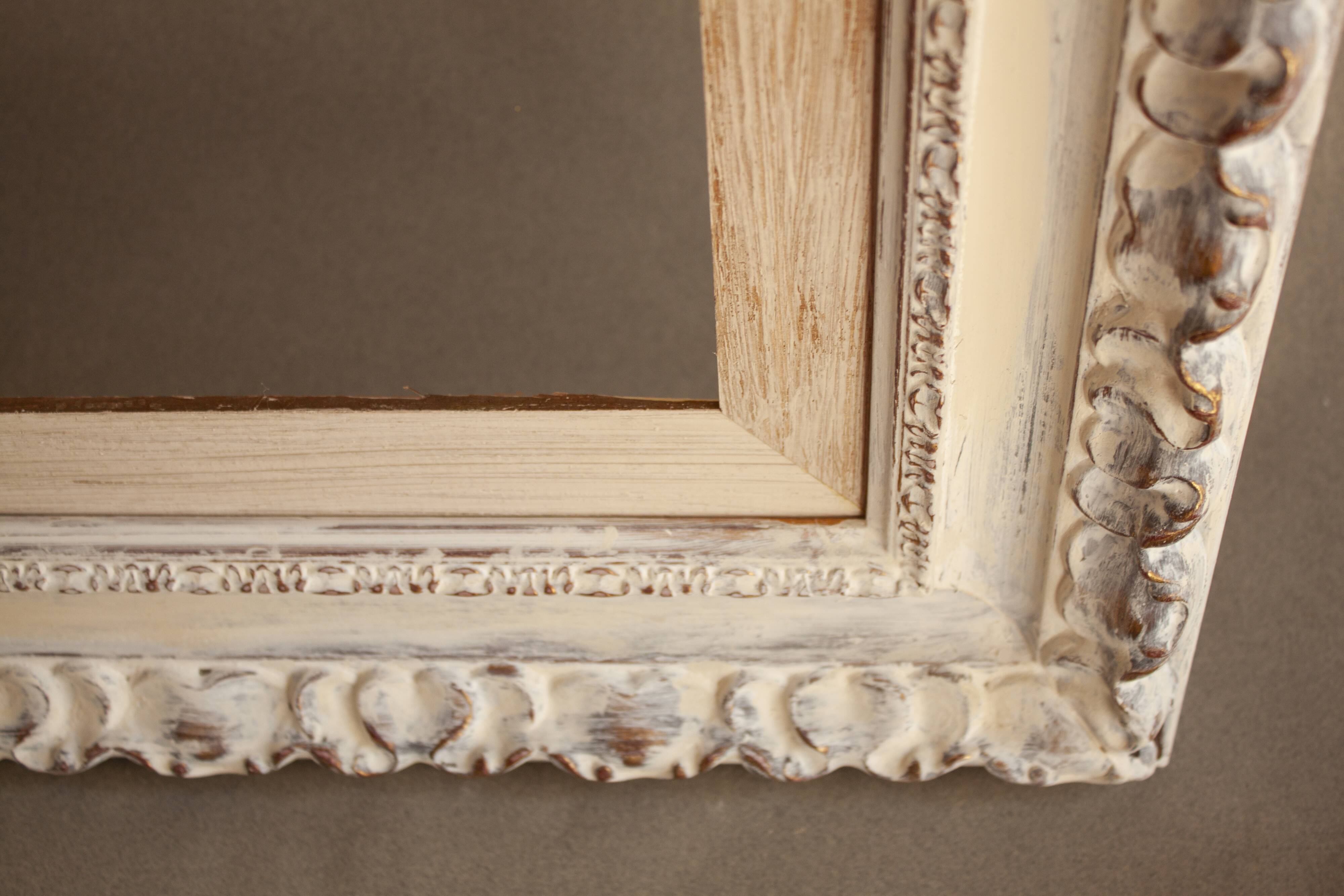 Exclusive carved wooden frame. Stripped vintage frame.