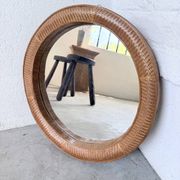Woven wicker round mirror 1960
