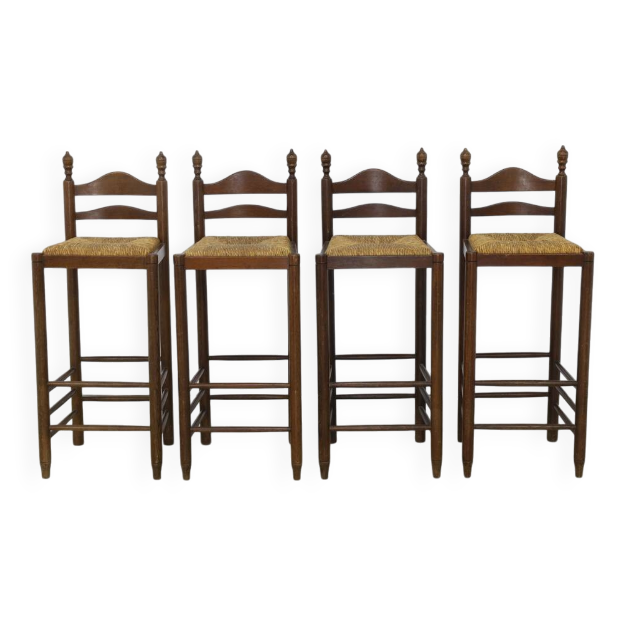 4x Vintage Bar Stool in Wood and Rush, 1970s