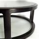 Grande table basse ronde italienne vintage en bois et verre fumé. années 1970
