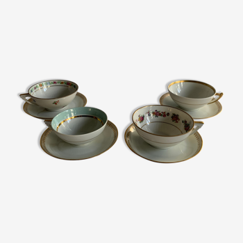 Set 4 tasses et soucoupes porcelaine