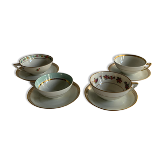 Set 4 tasses et soucoupes porcelaine