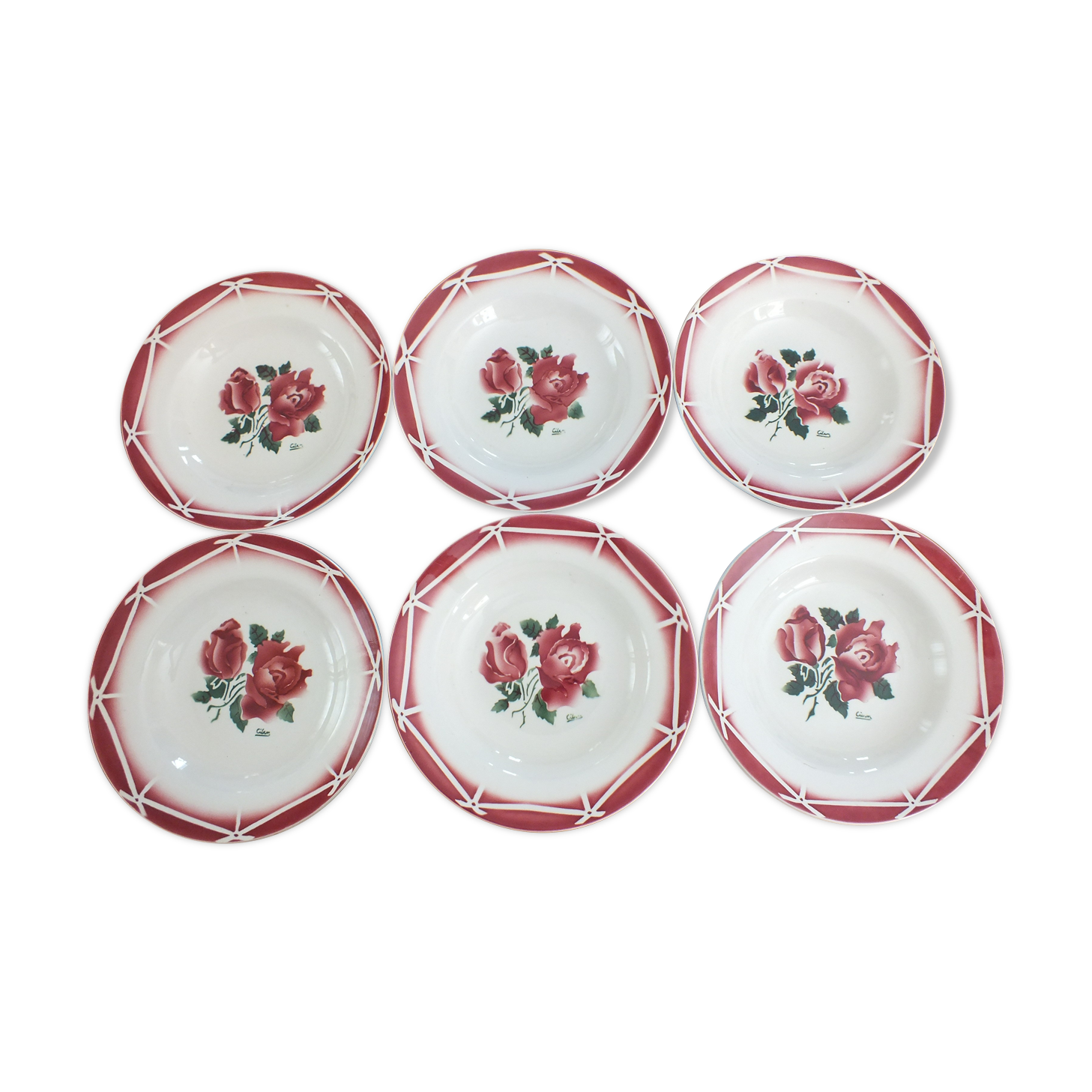 6 assiettes creuses vintage Digoin Sarreguemines modèle Cibon Lot 7
