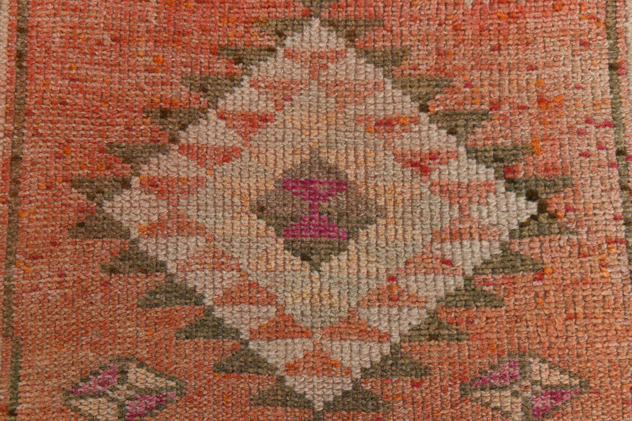 3x13 Faded Somon Distressed Hanmade Rug, Vintage Turkish Runner, 84x390Cm