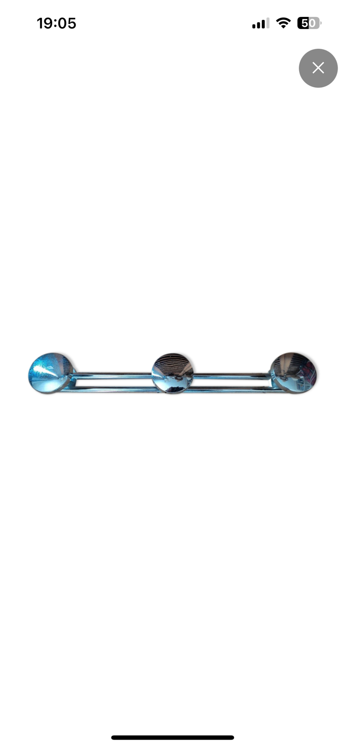 Coat rack chromed chrome patinated metal 3 hooks old vintage