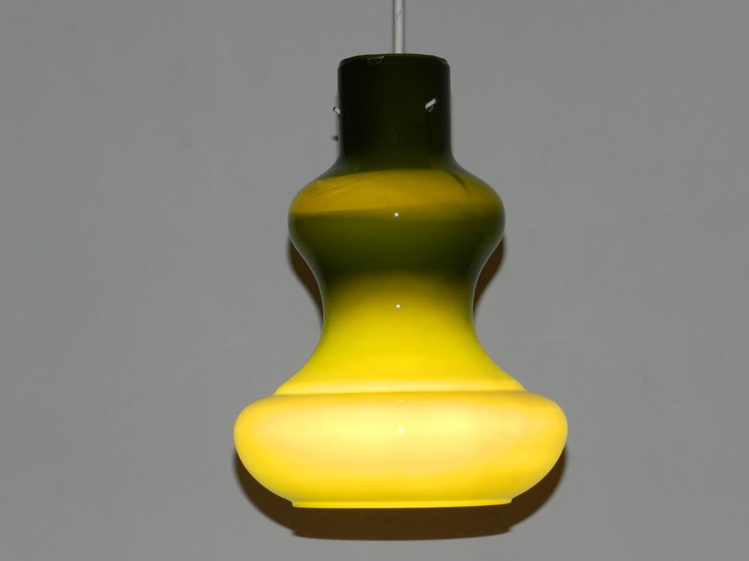 Green and white opaline hanging inside