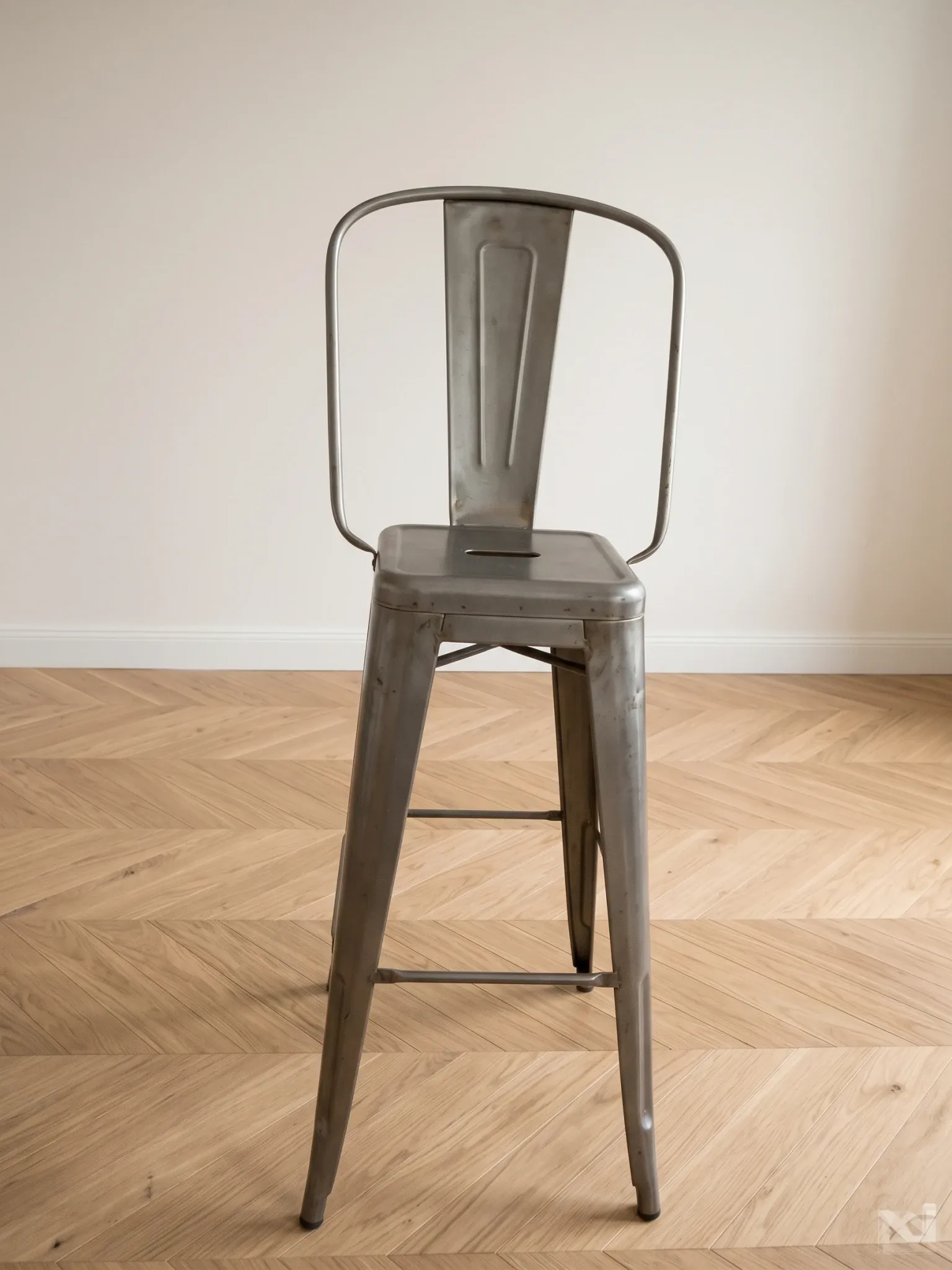 4 industrial grey metal Tolix bar stools