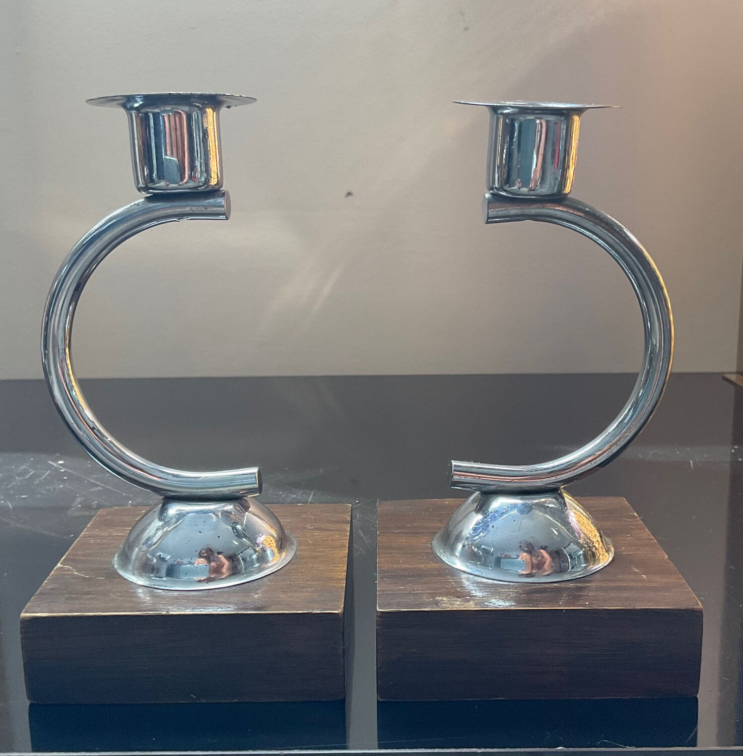 Pair of Art Deco candle holders