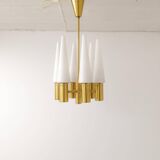 Midcentury brass and opaline ceiling lamp by Hans-Agne Jakobsson, Sweden, 1950s.