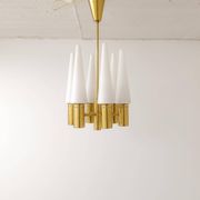 Midcentury brass and opaline ceiling lamp by Hans-Agne Jakobsson, Sweden, 1950s.