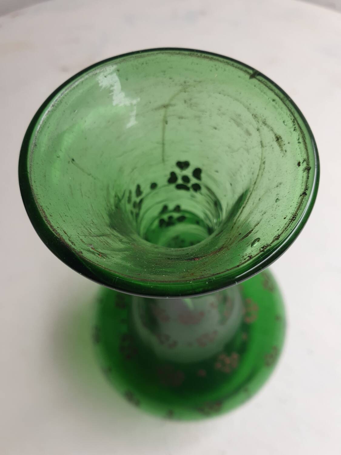 Green blown glass vase from the early 20th century.