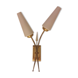 Wall light double Tulip in brass and opaline