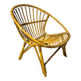 Adult basket armchair in vintage wicker rattan 1960s