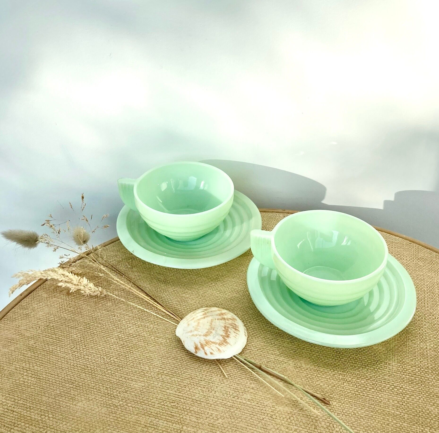 2 cups and saucers opaline mint art deco 50/60