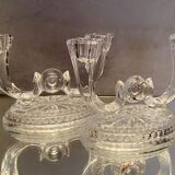 Pair of Val Saint Lambert crystal table end candlesticks