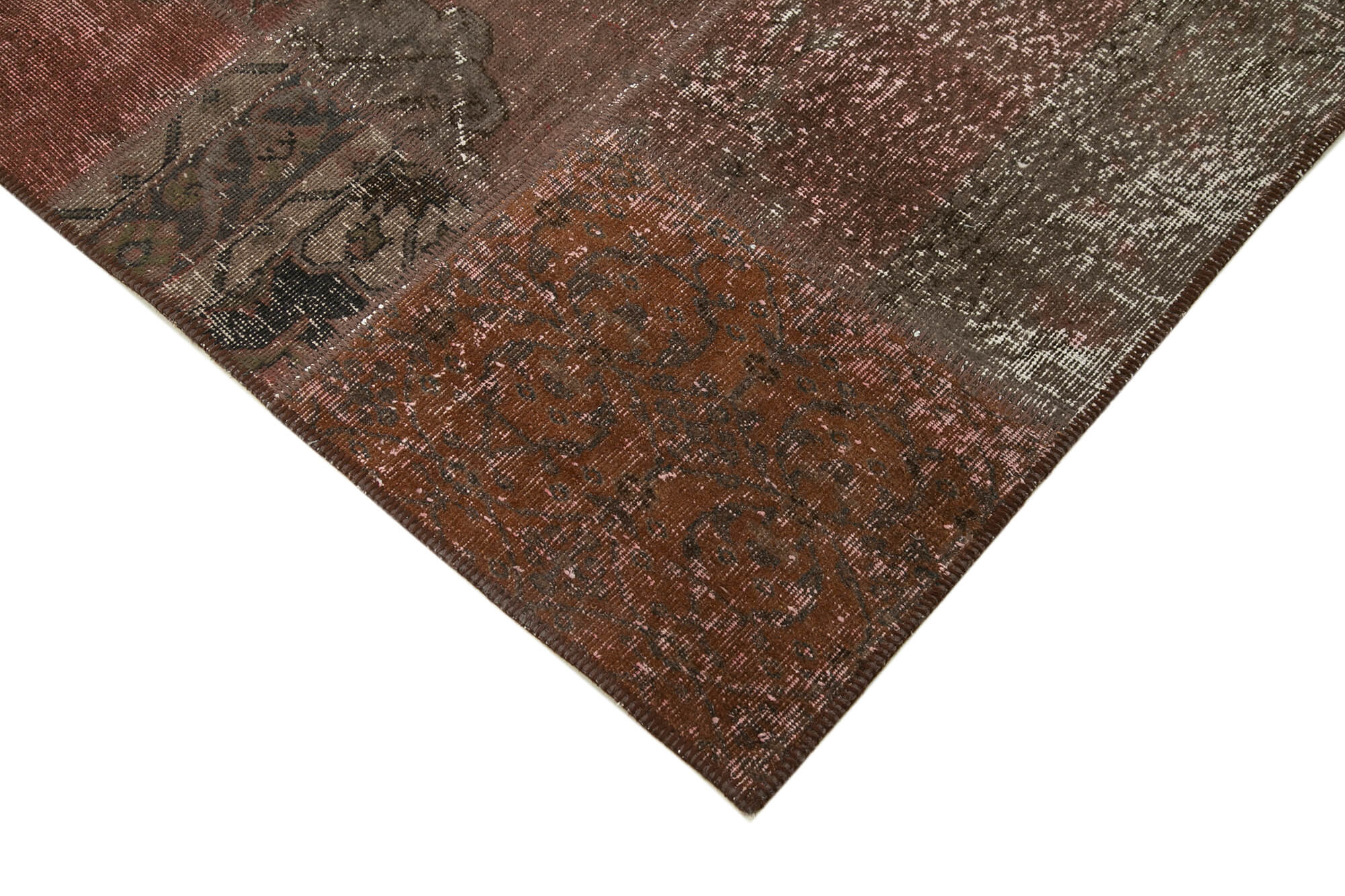 Tapis turc vintage noué à la main 204 cm x 299 cm tapis patchwork marron