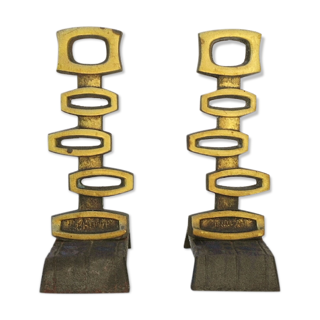 Serre livres bronze doré design brutaliste moderniste Selency